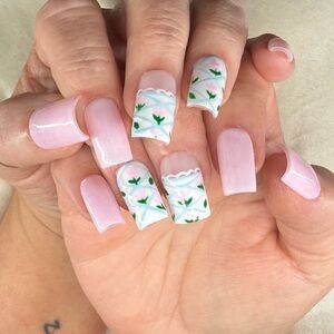 Pink and Floral Nail Art